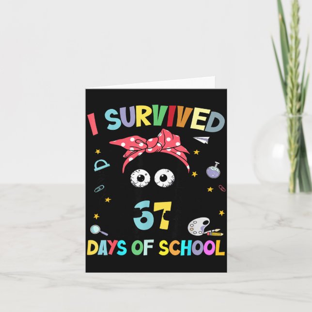 I Survived 67 Days Of School Funny Black Cat Six S Karte (Vorderseite)