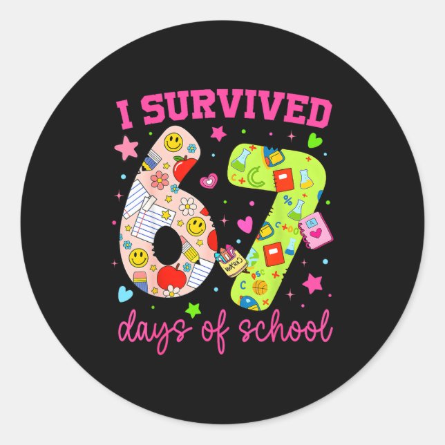 I Survived 67 Days Of School Funny Camouflage Boy  Runder Aufkleber (Vorderseite)