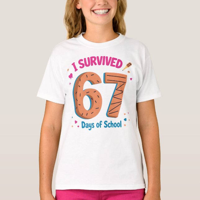 I Survived 67 Days of School Funny Kids School T-Shirt (Vorderseite)