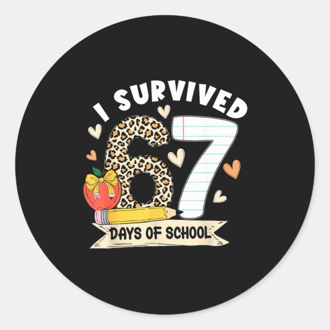 I Survived 67 Days Of School Funny Leopard Student Runder Aufkleber (Vorderseite)