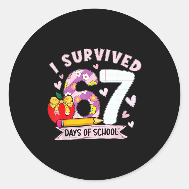 I Survived 67 Days Of School Funny Leopard Student Runder Aufkleber (Vorderseite)