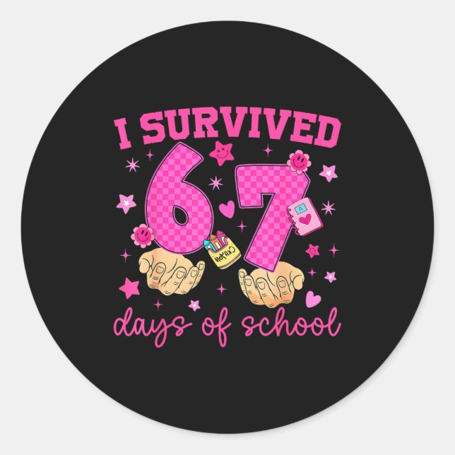 I Survived 67 Days Of School Funny Meme Boy Girl T Runder Aufkleber (Vorderseite)