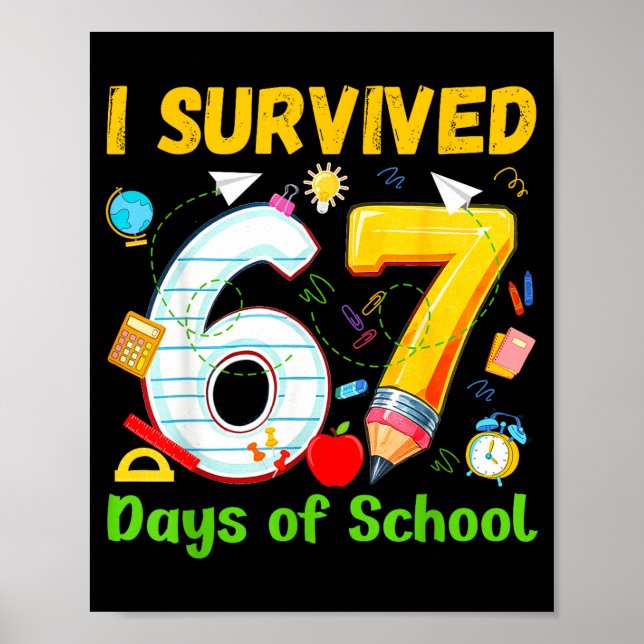 I Survived 67 Days Of School Funny Meme Teacher St Poster (Vorne)