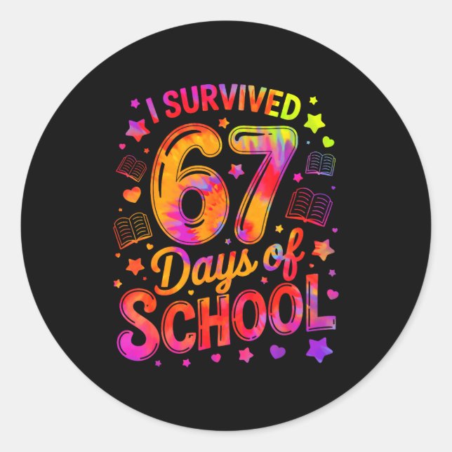 I Survived 67 Days Of School Funny Meme Teacher St Runder Aufkleber (Vorderseite)