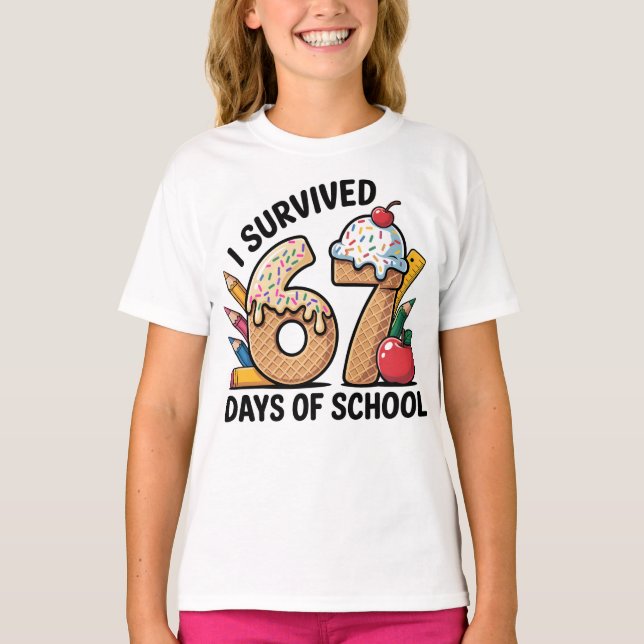 I Survived 67 Days of School Ice Cream Waffl T-Shirt (Vorderseite)