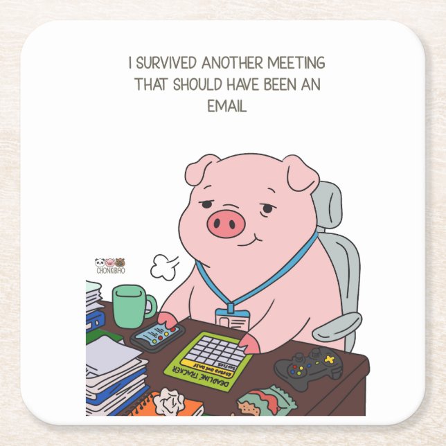 I Survived Another Meeting Rechteckiger Pappuntersetzer (Vorderseite)