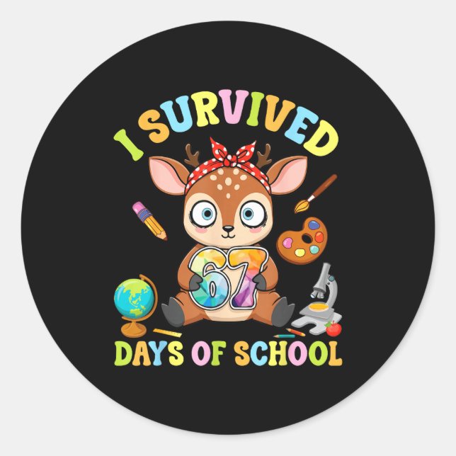 I Survived Six Seven Days Of School Cute Deer Stud Runder Aufkleber (Vorderseite)