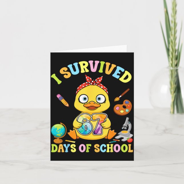 I Survived Six Seven Days Of School Cute Duck Stud Karte (Vorderseite)