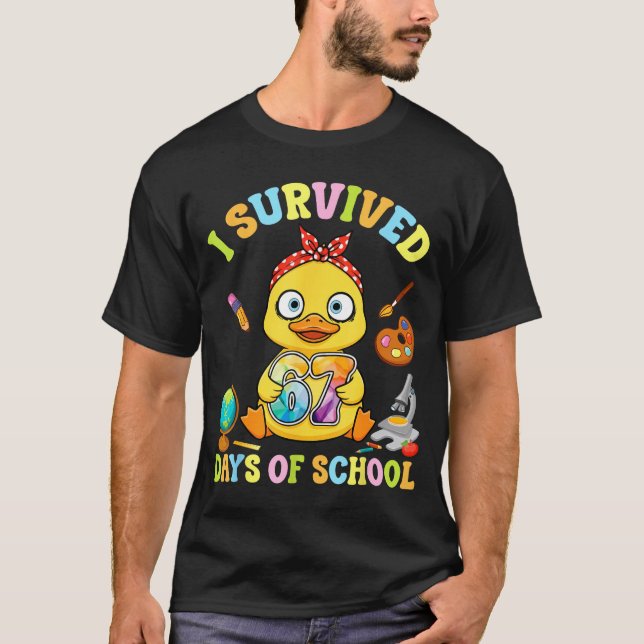 I Survived Six Seven Days Of School Cute Duck Stud T-Shirt (Vorderseite)