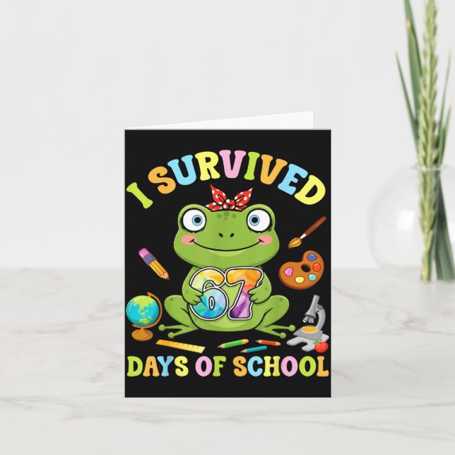 I Survived Six Seven Days Of School Cute Frog Stud Karte (Vorderseite)