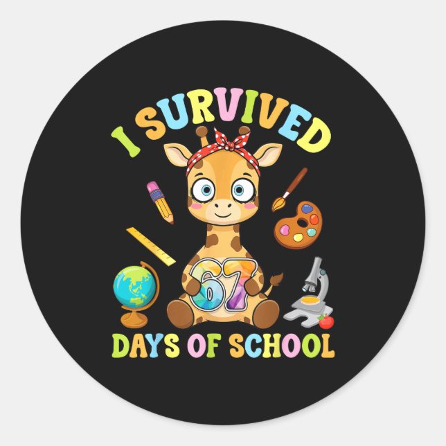 I Survived Six Seven Days Of School Cute Giraffe S Runder Aufkleber (Vorderseite)