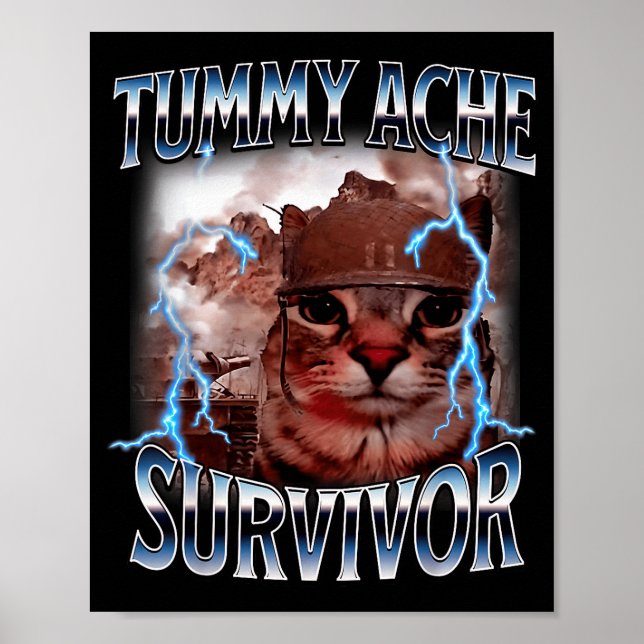 I Survived Today's Tummy Ache Survivor Funny Cat M Poster (Vorne)