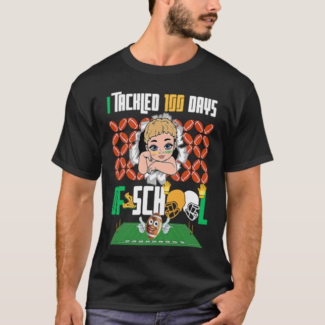 I Tackled 100 Days 100th Day Of School Boys Footba T-Shirt (Vorderseite)