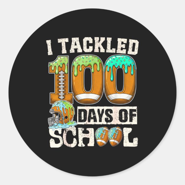 I Tackled 100 Days Of School Football Ice Cream Dr Runder Aufkleber (Vorderseite)