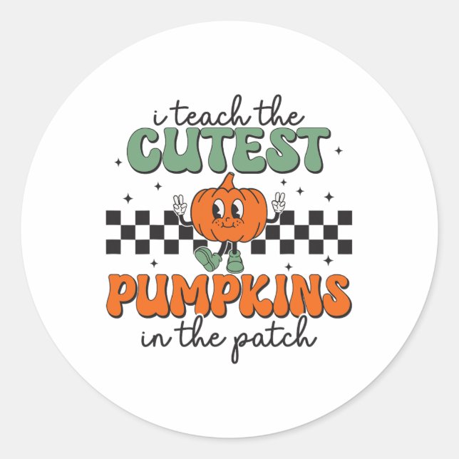 I Teach The Cutest Pumpkins In the Patch Retro Tea Runder Aufkleber (Vorderseite)