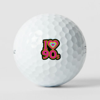 'I ♥ the 90s' Nostalgic Retro Pink Black Yellow Golfball