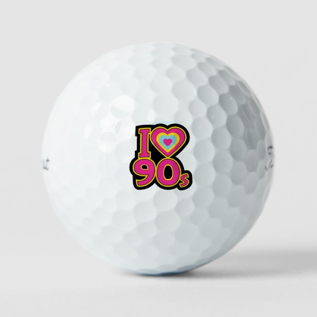 'I ♥ the 90s' Nostalgic Retro Pink Black Yellow  Golfball (Vorderseite)