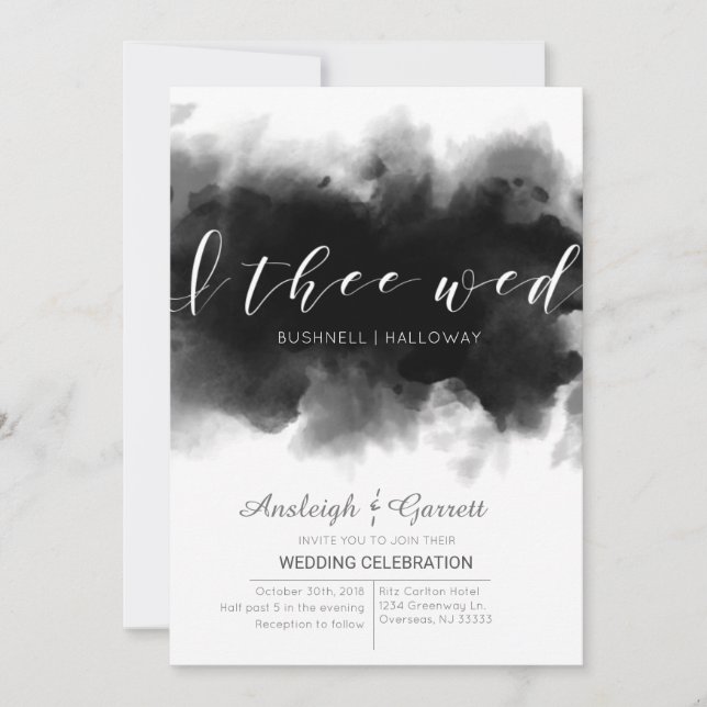 I the Wed Dark Watercolor Goth Wedding Einladung (Vorderseite)