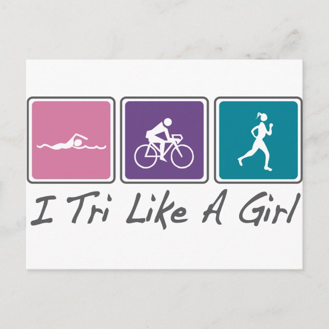 i tri wie ein Mädchen (Triathlete) Postkarte (Vorderseite)