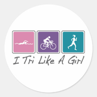 i tri wie ein Mädchen (Triathlete) Runder Aufkleber