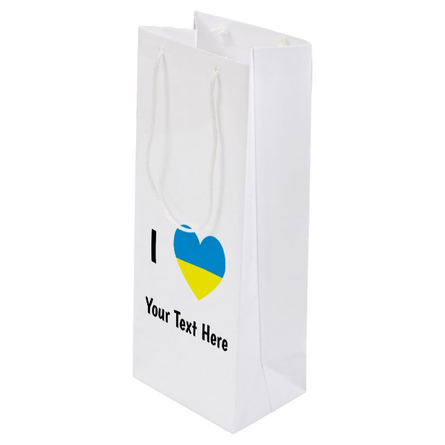 I (Ukrainisches Flaggenherz) Ihr Personalisierter  Geschenktüte Für Weinflaschen (Vorderseite Schrägansicht)