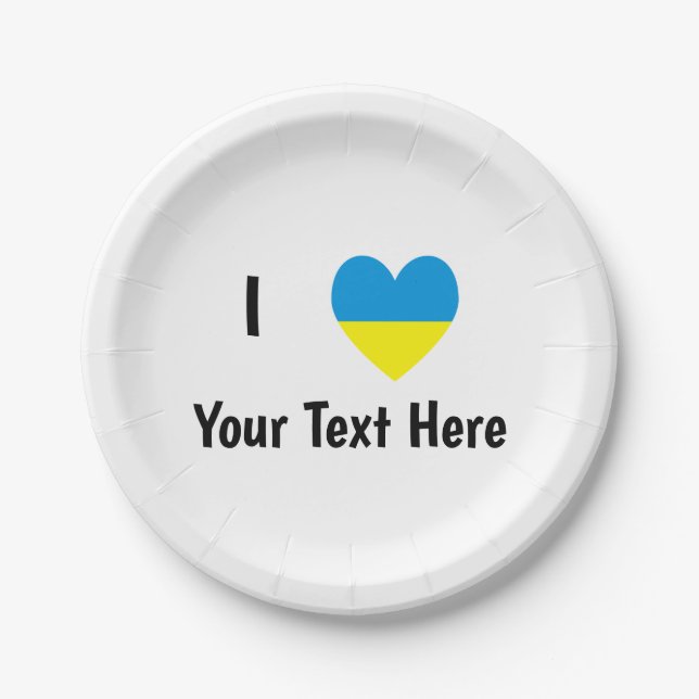 I (Ukrainisches Flaggenherz) Ihr Personalisierter  Pappteller (Vorderseite)