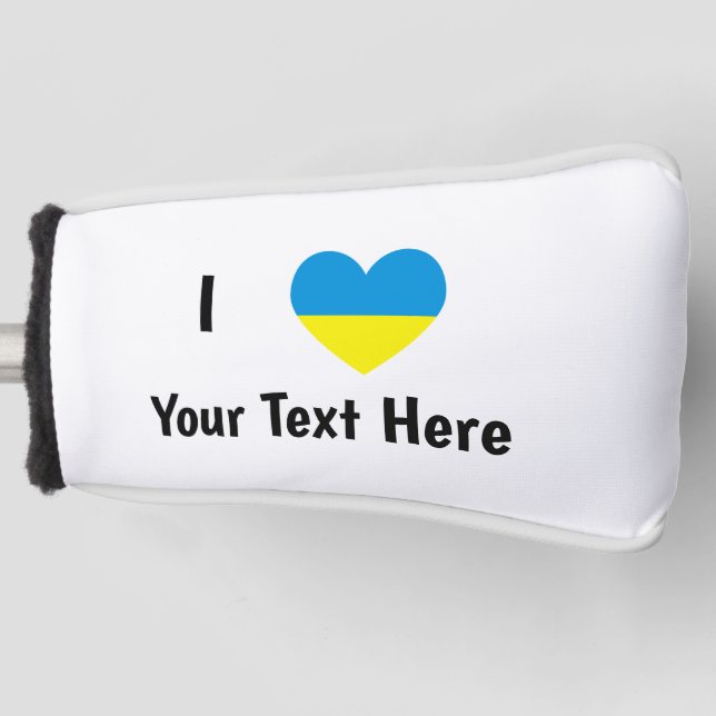 I (Ukrainisches Flaggenherz) Ihr Text Golf Headcover (Vorderseite)