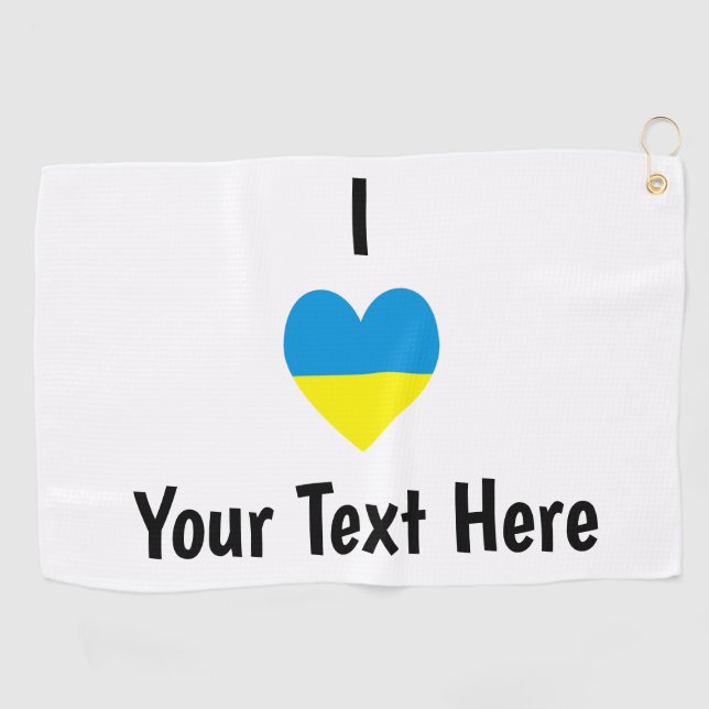 I (Ukrainisches Flaggenherz) Ihr Text Golfhandtuch (Horizontal)