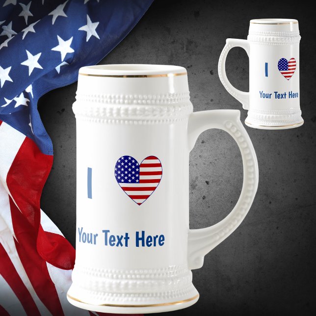 I (USA Flag Heart) Ihr Text Bierglas (Von Creator hochgeladen)