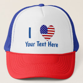 I (USA Flag Heart) Ihr Text Truckerkappe