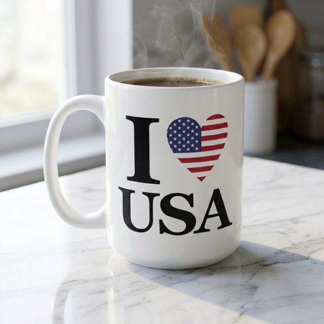 "I ❤️ USA" KAFFEETASSE (Start Every Day With A Warm Mug Of Patriotism.)