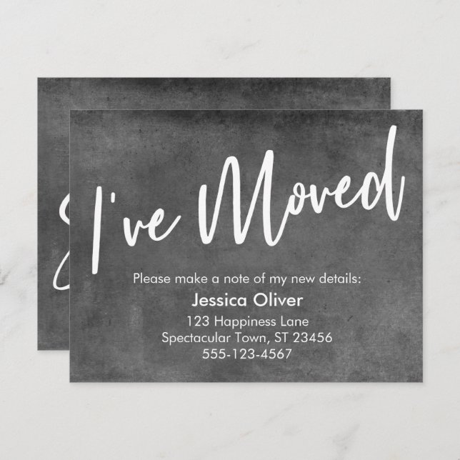 "I ve Moved" Handwriting Graue Grunge Ankündigung (Vorne/Hinten)