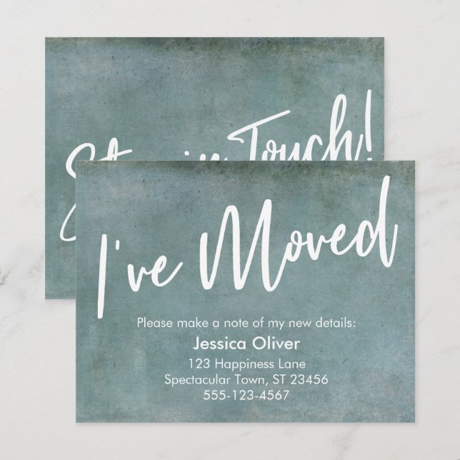 "I ve Moved" Typografie Grunge Blue Ankündigung (Vorne/Hinten)
