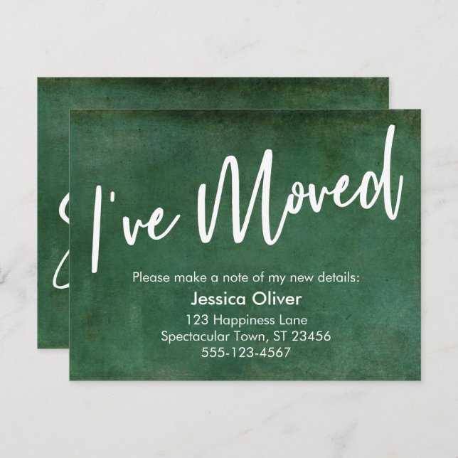 "I ve Moved" Typografie Grunge Grüne Ankündigung (Vorne/Hinten)