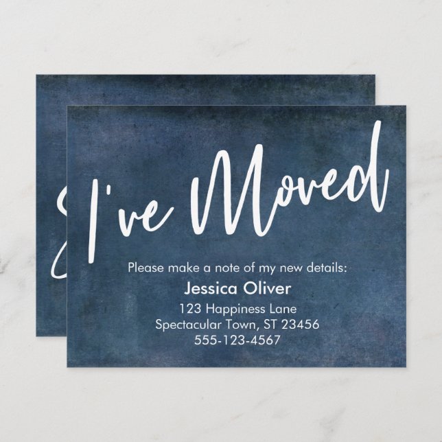 "I ve Moved" Typografy Grunge Navy Ankündigung (Vorne/Hinten)