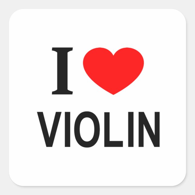 I ❤️ VIOLIN I LIEBE VIOLIN I HERZVIOLIN QUADRATISCHER AUFKLEBER (Vorderseite)