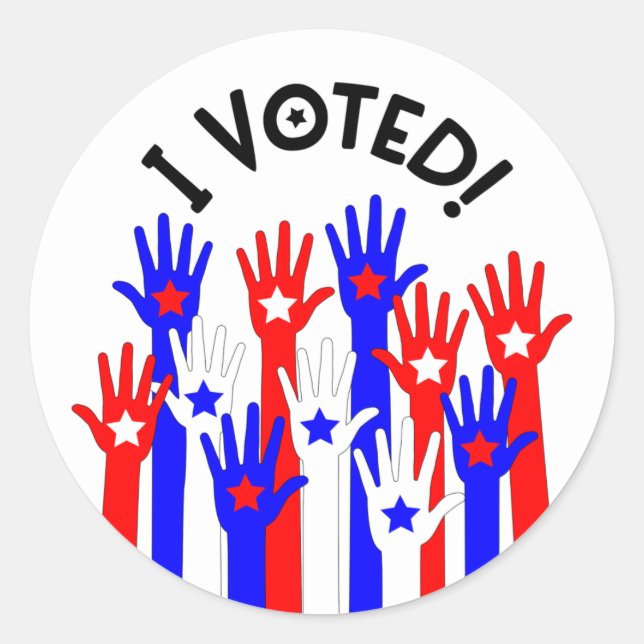 I voted! Red white blue stars voting hands Runder Aufkleber (Vorderseite)
