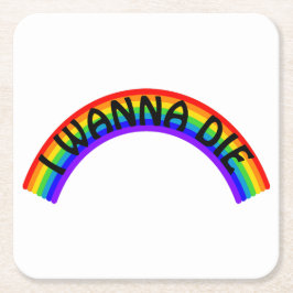 I Wanna Die - Rainbow Rechteckiger Pappuntersetzer