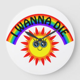 I Wanna Die - Regenbogen Lächeln Sun Große Wanduhr