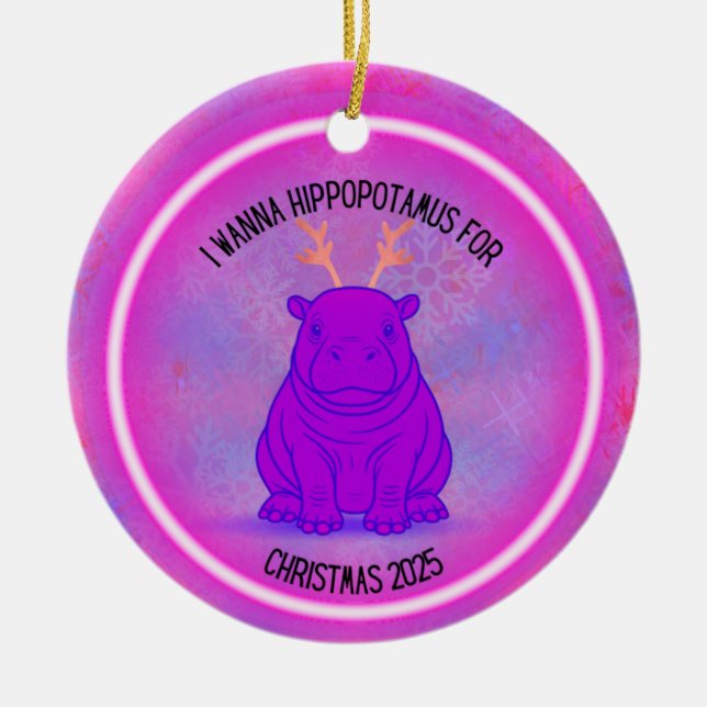 I Wanna Hippopotamus for Christmas - Purple Keramik Ornament (Vorne)