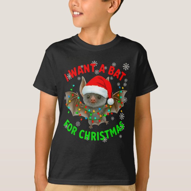 I Want A Bat For Christmas Bat Lovers Christmas Tr T-Shirt (Vorderseite)