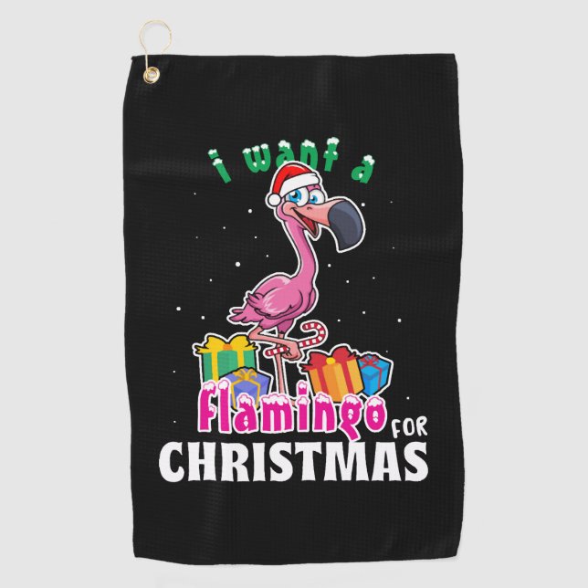 I want a Flamingo for christmas pink Flamenco Golfhandtuch (Vorderseite)