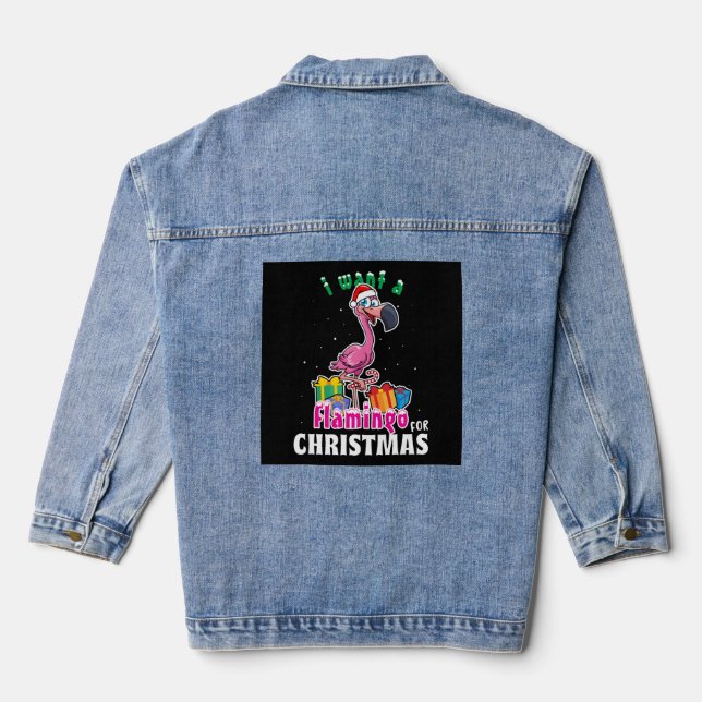 I want a Flamingo for christmas pink Flamenco Jeansjacke (Rückseite)