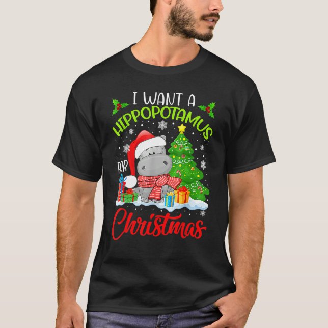I Want A Hippopotamus For Christmas Cute Xmas Cost T-Shirt (Vorderseite)
