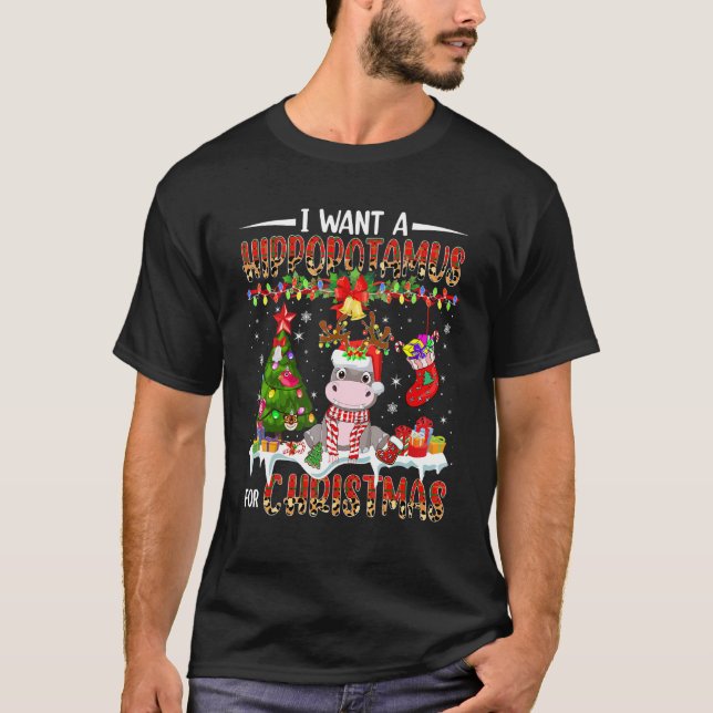 I Want A Hippopotamus For Christmas Santa Reindeer T-Shirt (Vorderseite)