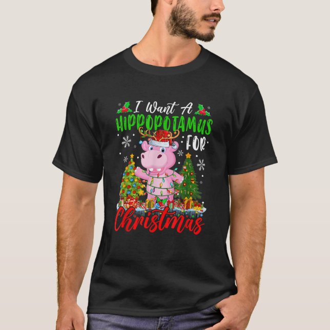 I Want A Hippopotamus For Christmas Santa Reindeer T-Shirt (Vorderseite)