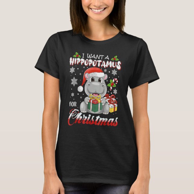 I Want A Hippopotamus For Christmas Xmas Lights Sa T-Shirt (Vorderseite)