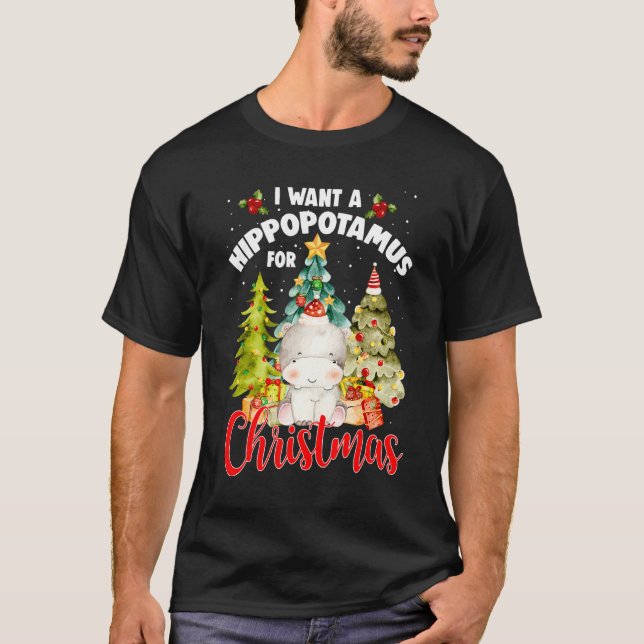 I Want A Hippopotamus For Christmas Xmas Tree Hipp T-Shirt (Vorderseite)