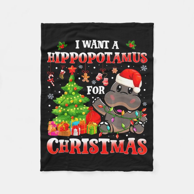I Want A Hiptamus Christmas Funny Xmas Hip Lover  Fleecedecke (Vorderseite)