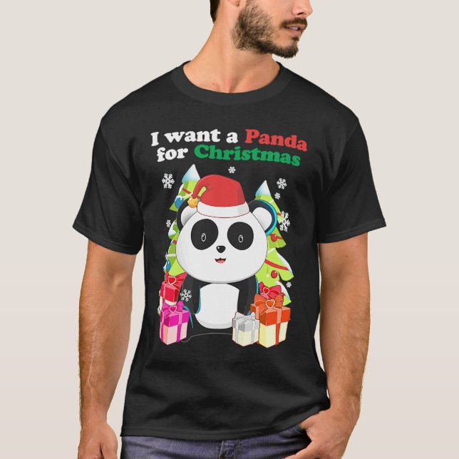 I want a Panda Bear for Christmas  Xmas Holiday T-Shirt (Vorderseite)